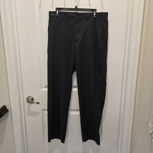 Greg Norman Golf Pants 34W x 32L Black Pinstripe Shark Logo *Pant Leg Hem Slit*